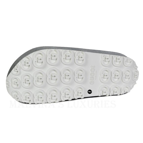 GUCCI SHOES MIAMI GG LOGO EMBOSSED GLITTERED RUBBER PLATFORM SLIDE sz 40 10 - Picture 13 of 15
